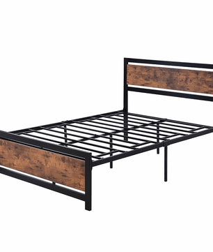 Full Bed Wood And Metal Bed Platform With Headboard No Box Spring Needed F397 - Lusy Store