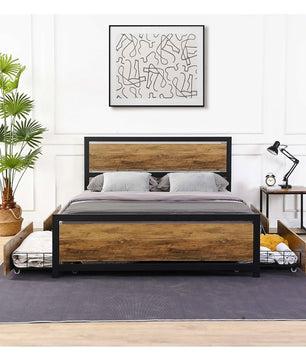 Full Bed Wood And Metal Bed Platform With Headboard No Box Spring Needed F397 - Lusy Store