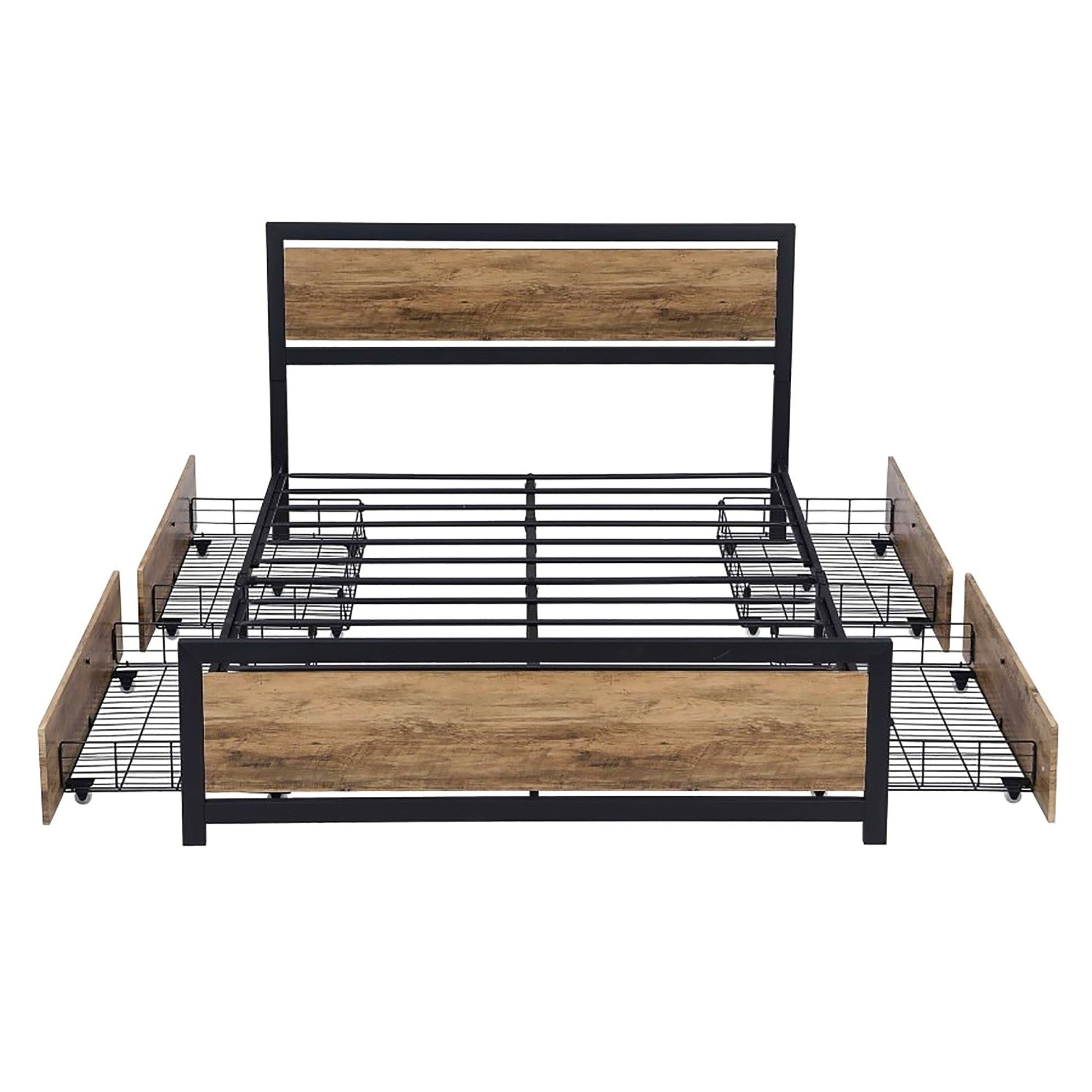 Full Bed Wood And Metal Bed Platform With Headboard No Box Spring Needed F397 - Lusy Store