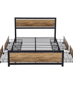 Full Bed Wood And Metal Bed Platform With Headboard No Box Spring Needed F397 - Lusy Store