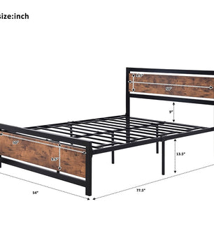 Full Bed Wood And Metal Bed Platform With Headboard No Box Spring Needed F397 - Lusy Store