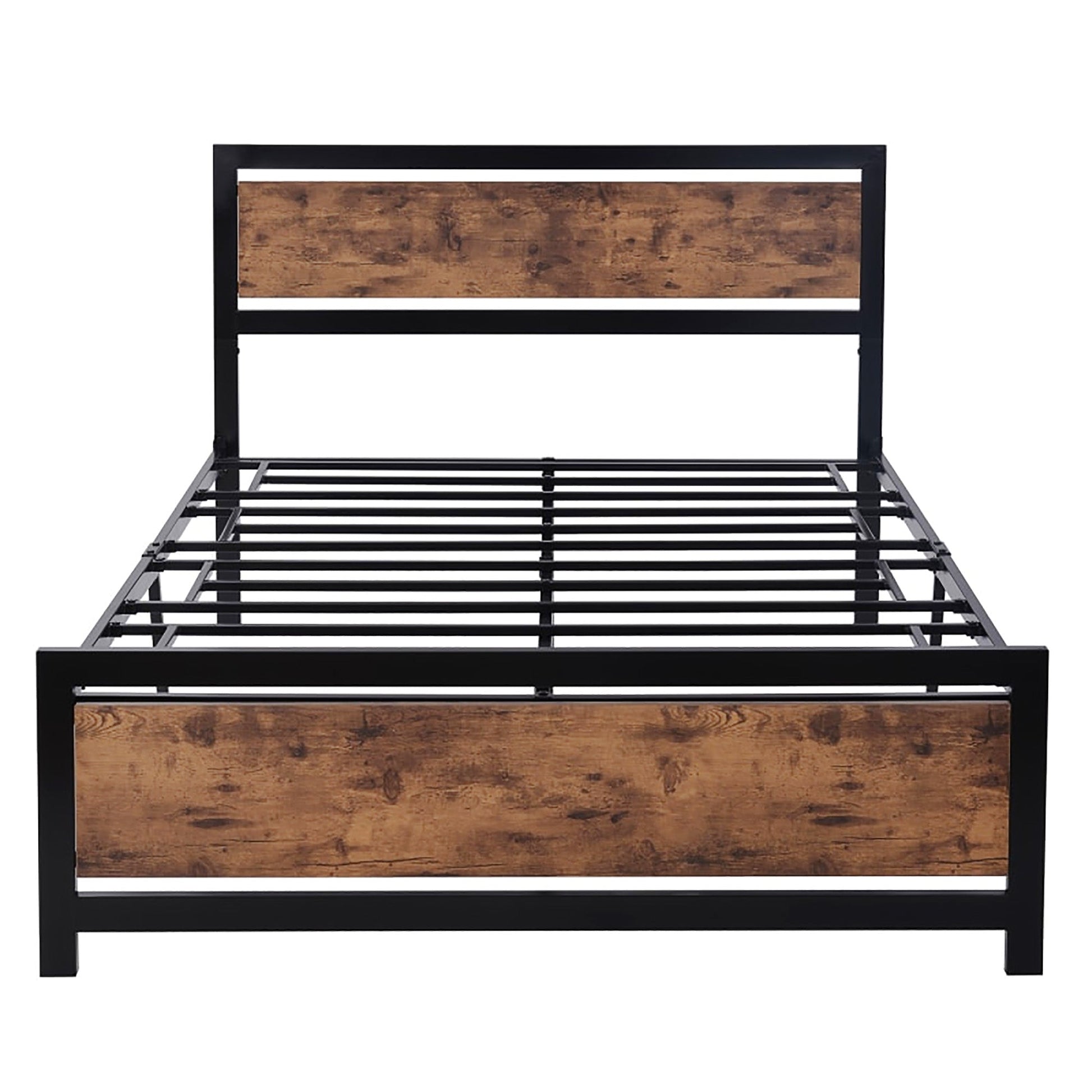 Full Bed Wood And Metal Bed Platform With Headboard No Box Spring Needed F397 - Lusy Store