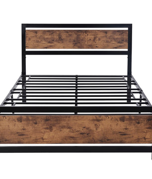 Full Bed Wood And Metal Bed Platform With Headboard No Box Spring Needed F397 - Lusy Store