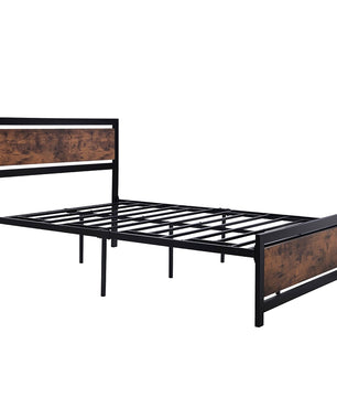 Full Bed Wood And Metal Bed Platform With Headboard No Box Spring Needed F397 - Lusy Store