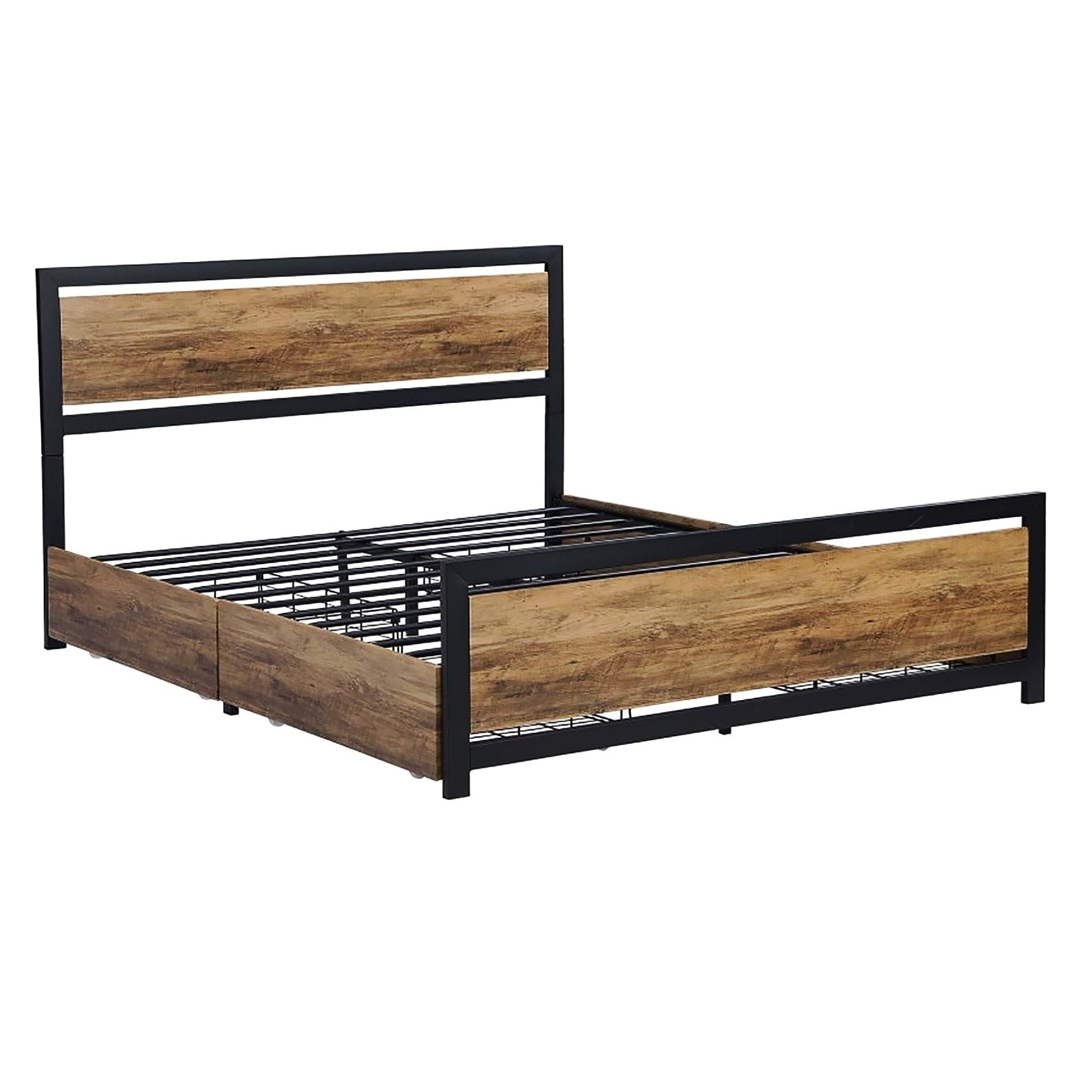 Full Bed Wood And Metal Bed Platform With Headboard No Box Spring Needed F397 - Lusy Store