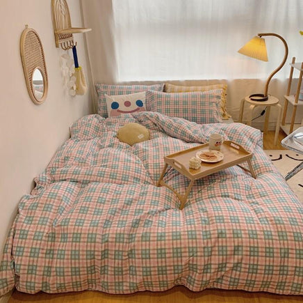 Girls Bedding Sets Fresh Cream Color Gentle Lattice Cotton Net Red Bedroom P1525 - Lusy Store