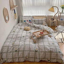 Girls Bedding Sets Fresh Cream Color Gentle Lattice Cotton Net Red Bedroom P1528 - Lusy Store