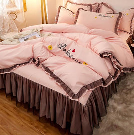 Girls Bedding Sets Korean Version Explosion-Style Lace Bed Skirt Girl Princess Cotton Brushed Q156 - Lusy Store
