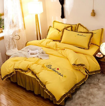 Girls Bedding Sets Korean Version Explosion-Style Lace Bed Skirt Girl Princess Cotton Brushed Q160 - Lusy Store