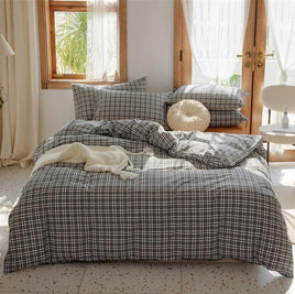 Girls Bedding Sets Plaid Cotton Bedding Girl Heart Princess Style Simple Queen