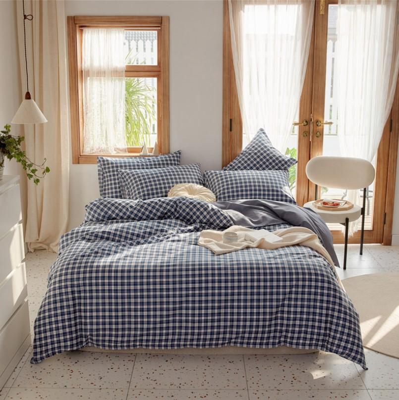 Girls Bedding Sets Plaid Cotton Bedding Girl Heart Princess Style Simple B1563 - Lusy Store