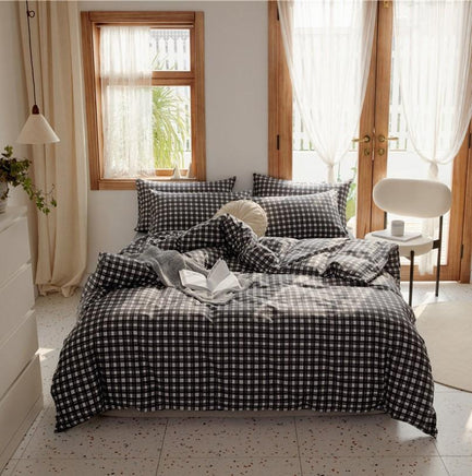 Girls Bedding Sets Plaid Cotton Bedding Girl Heart Princess Style Simple B1564 - Lusy Store