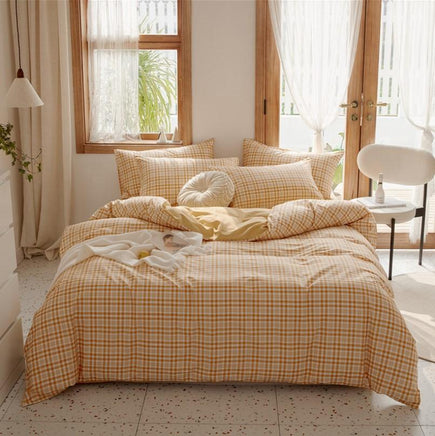 Girls Bedding Sets Plaid Cotton Bedding Girl Heart Princess Style Simple B1565 - Lusy Store