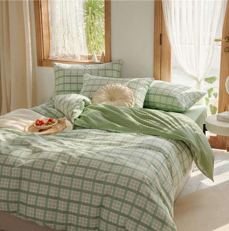 Girls Bedding Sets Plaid Cotton Bedding Girl Heart Princess Style Simple B1568 - Lusy Store
