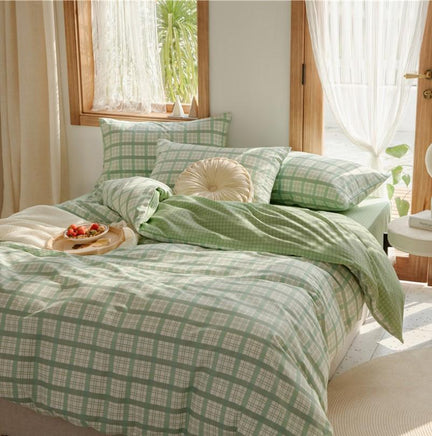 Girls Bedding Sets Plaid Cotton Bedding Girl Heart Princess Style Simple B1568 Queen