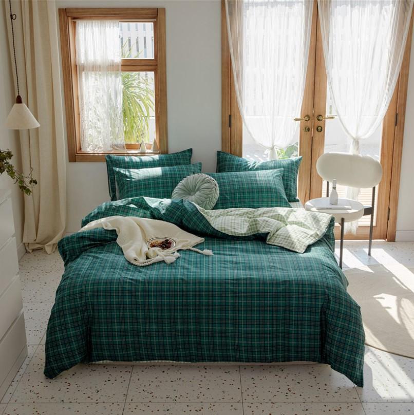 Girls Bedding Sets Plaid Cotton Bedding Girl Heart Princess Style Simple B1569 - Lusy Store