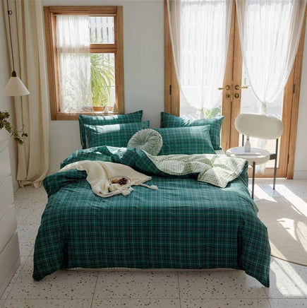 Girls Bedding Sets Plaid Cotton Bedding Girl Heart Princess Style Simple B1569 Queen