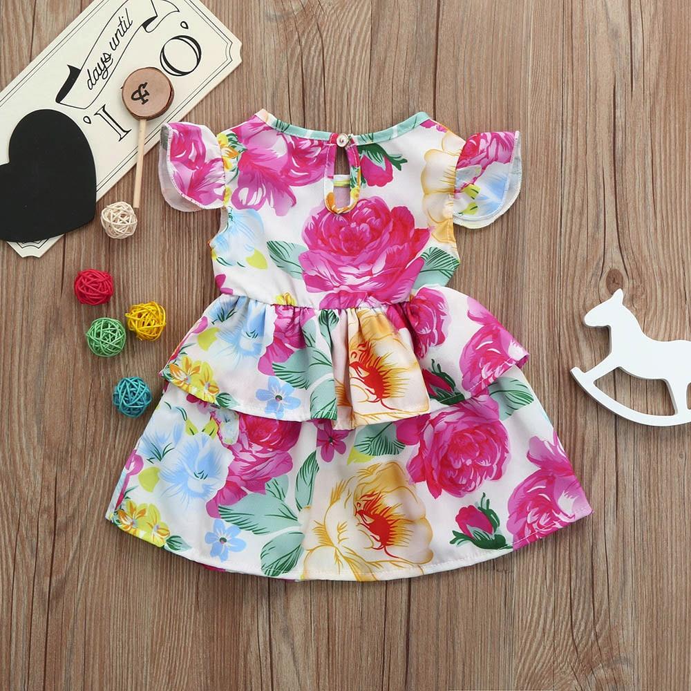 Girls dress Floral Cute Princess dress O-Neck Striped Outfits - Lusy Store