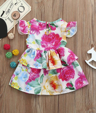 Girls dress Floral Cute Princess dress O-Neck Striped Outfits - Lusy Store