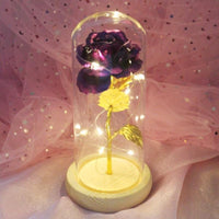 Gold-plated Red Rose With LED Glass Dome Light Beauty and The Beast For Wedding Party