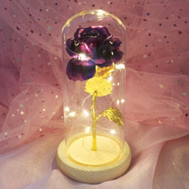 Gold-plated Red Rose With LED Glass Dome Light Beauty and The Beast For Wedding Party