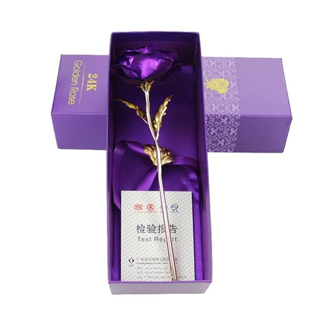 Gold Plated Rose With Love Holder Box Gift Valentine's Day Mother's Day Gift Flower Gold - Lusy Store