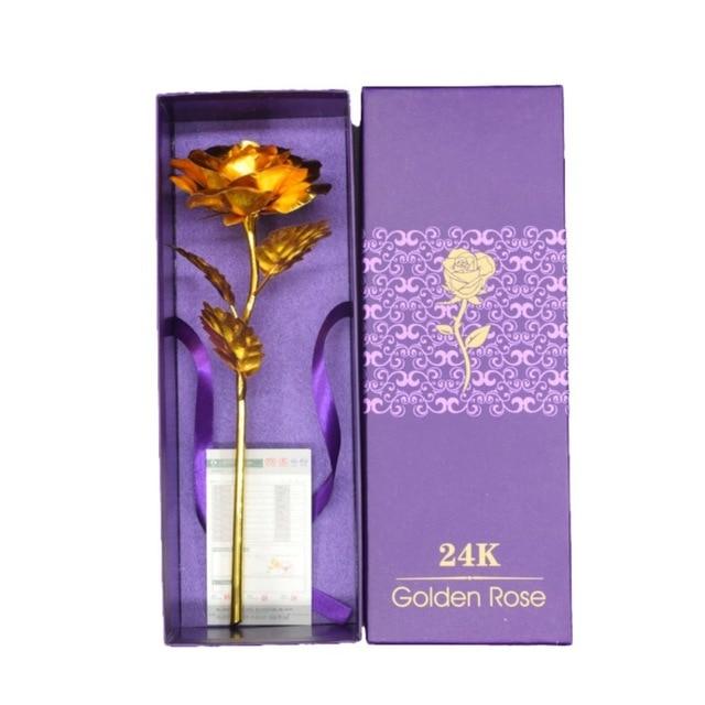 Gold Plated Rose With Love Holder Box Gift Valentine's Day Mother's Day Gift Flower Gold - Lusy Store