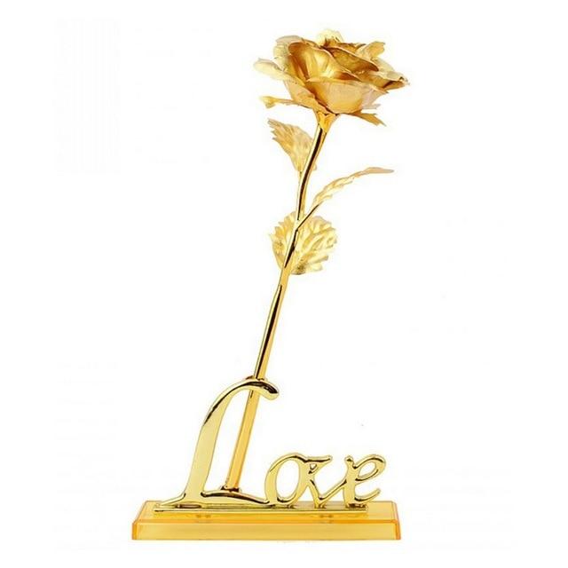 Gold Plated Rose With Love Holder Box Gift Valentine's Day Mother's Day Gift Flower Gold - Lusy Store