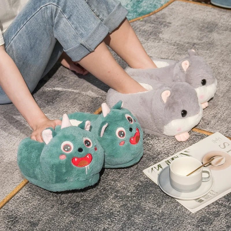 Hamster Slippers Cartoon Warm Kawaii Unicorn Plush Shoes Soft Sole Flat Home Cotton Shoes - Lusy Store LLC