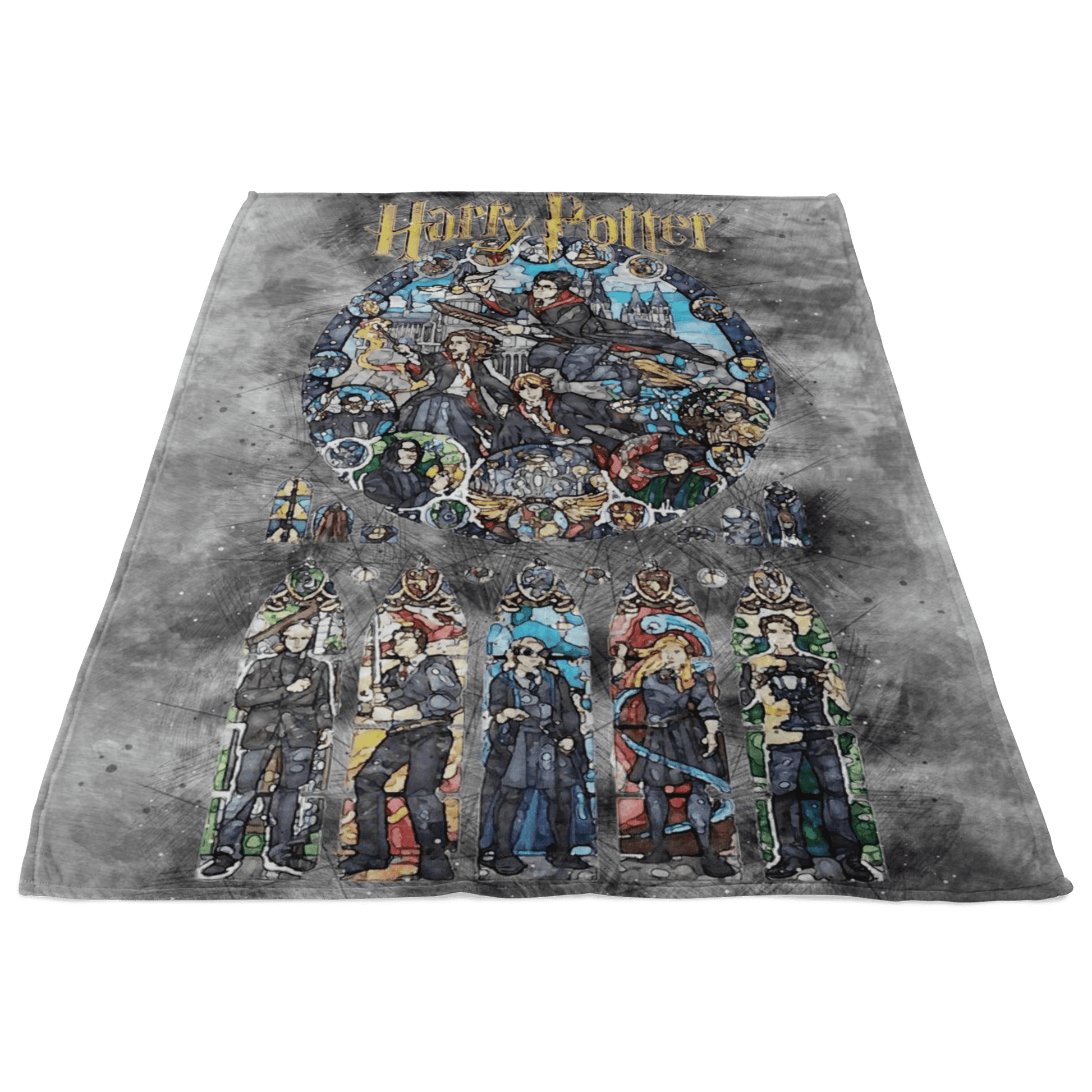 Harry Potter Fleece Blanket Sketch Mix Grey Blanket - Lusy Store