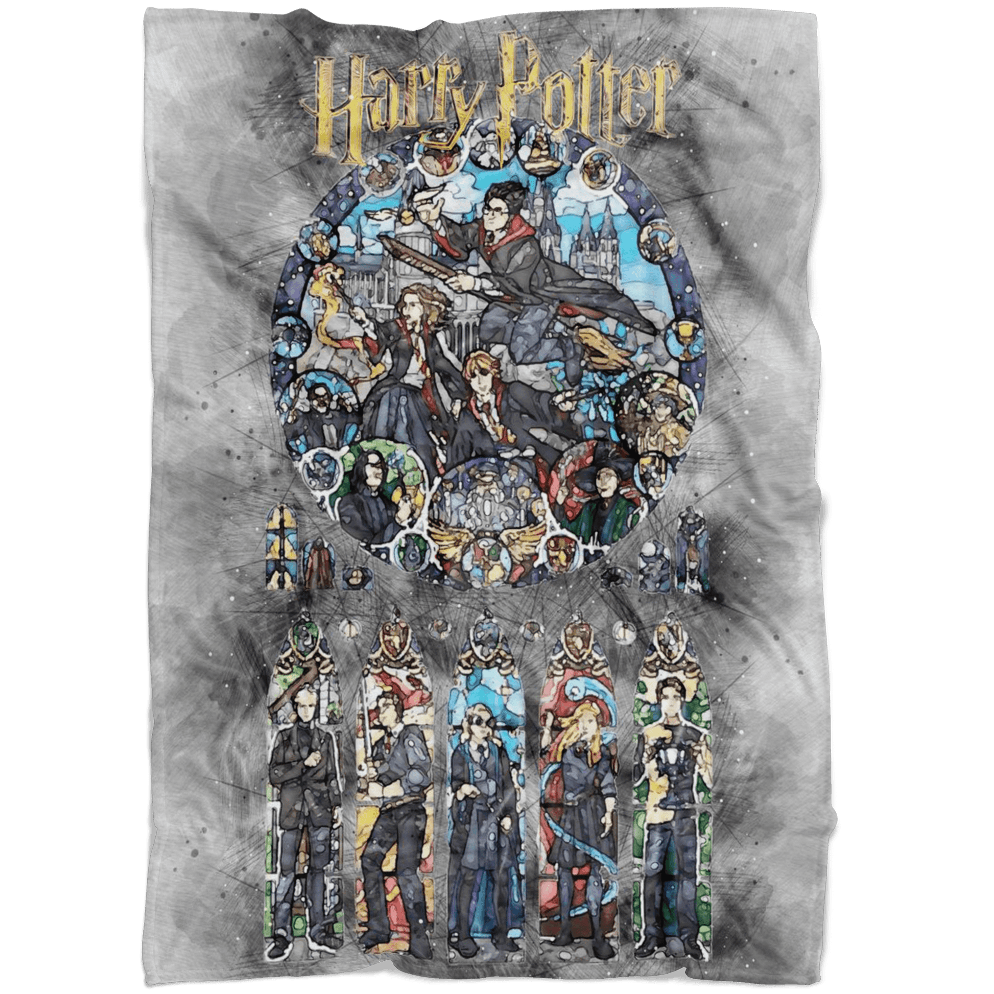 Harry Potter Fleece Blanket Sketch Mix Grey Blanket - Lusy Store