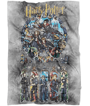 Harry Potter Fleece Blanket Sketch Mix Grey Blanket - Lusy Store