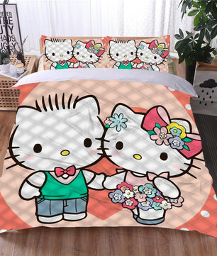 Hello Kitty and Daniel Bed Set Cute Bedding Set Cartoon Bed Sheet Cotton Comforters Pink Duvet Covers LS864 - Lusy Store