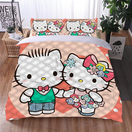 Hello Kitty and Daniel Bed Set Cute Bedding Set Cartoon Bed Sheet Cotton Comforters Pink Duvet Covers LS864 - Lusy Store