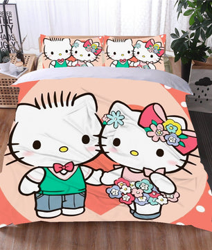 Hello Kitty and Daniel Bed Set Cute Bedding Set Cartoon Bed Sheet Cotton Comforters Pink Duvet Covers LS864 - Lusy Store