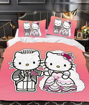 Hello Kitty and Daniel Bed Set Cute Bedding Set Cartoon Bed Sheet Cotton Comforters Red Duvet Covers LS863 - Lusy Store