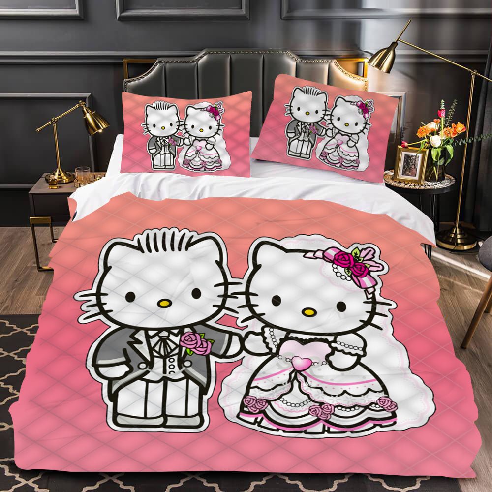 Hello Kitty and Daniel Bed Set Cute Bedding Set Cartoon Bed Sheet Cotton Comforters Red Duvet Covers LS863 - Lusy Store