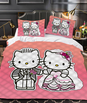 Hello Kitty and Daniel Bed Set Cute Bedding Set Cartoon Bed Sheet Cotton Comforters Red Duvet Covers LS863 - Lusy Store