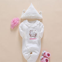 Hello Kitty Baby Girls Romper Flower Headband Crib Socks Hat 4PCS Infant Clothes Set White
