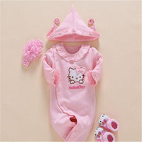Hello Kitty Baby Girls Romper Flower Headband Crib Socks Hat 4PCS Infant Clothes Set Pink