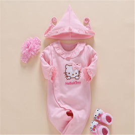 Hello Kitty Baby Girls Romper Flower Headband Crib Socks Hat 4PCS Infant Clothes Set
