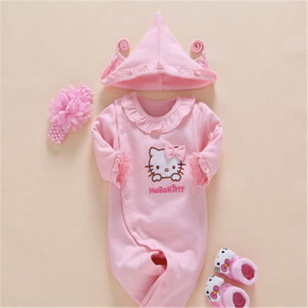 Hello Kitty Baby Girls Romper Flower Headband Crib Socks Hat 4PCS Infant Clothes Set