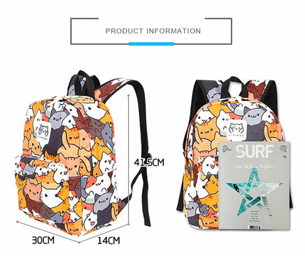 Hello Kitty Backpack Anime Neko Atsume Travel Rucksack Cute Cat Bag for Teenage C74 - Lusy Store