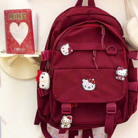 Hello Kitty Backpack High School Students Large Capacity Soft Girl Campus Schoolbag C72 - Lusy Store