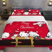 Hello Kitty Bed Set Christmas Red Blanket Cozy Comfort With Cute Sanrio Characters - Lusy Store LLC