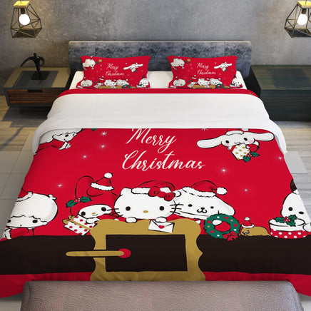 Hello Kitty Bed Set Christmas Red Blanket Cozy Comfort With Cute Sanrio Characters - Lusy Store LLC