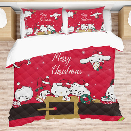 Hello Kitty Bed Set Christmas Red Blanket Cozy Comfort With Cute Sanrio Characters - Lusy Store LLC