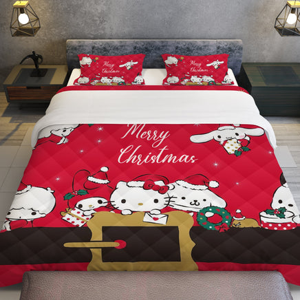 Hello Kitty Bed Set Christmas Red Blanket Cozy Comfort With Cute Sanrio Characters - Lusy Store LLC