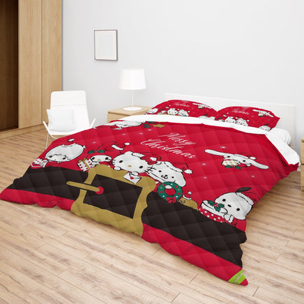 Hello Kitty Bed Set Christmas Red Blanket Cozy Comfort With Cute Sanrio Characters - Lusy Store LLC