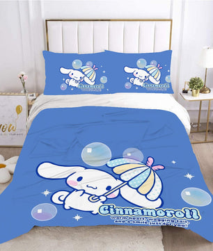 Hello Kitty Bed Set Cinnamoroll Sanrio Cute Bed Sheets Cartoon Bed Cotton Comforters Blue Duvet Cover LS22821 - Lusy Store